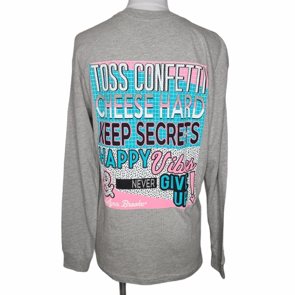 Jadelynn Brooke Good Vibes Graphic Tee Long Sleeve Gray Blue Pink Graphic S - Picture 1 of 5